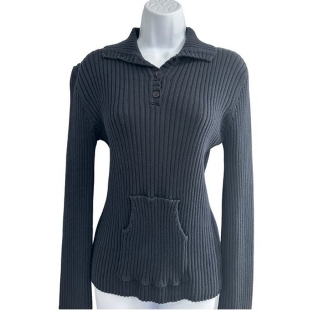 Club Monaco Knit Sweater Black Ribbed Minimalist Medium Goth Classic‎ Cozy